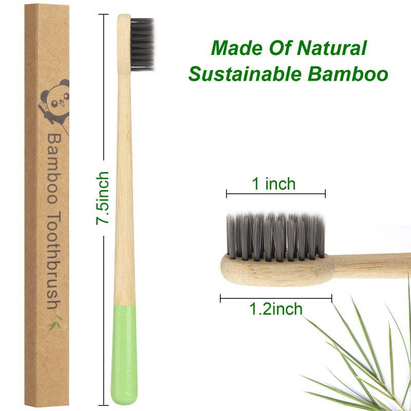 NUDUKO Biodegradable Charcoal Toothbrush Bamboo Toothbrushes - 6 Pack Eco-Friendly, Natural Wooden Tooth Brush, BPA Free Travel Size Organic Soft Bristle Toothbrushes for Adults, Cone Handle - Image 4